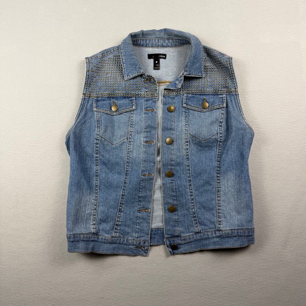 AQUA Studded Denim Vest Light Wash Size L